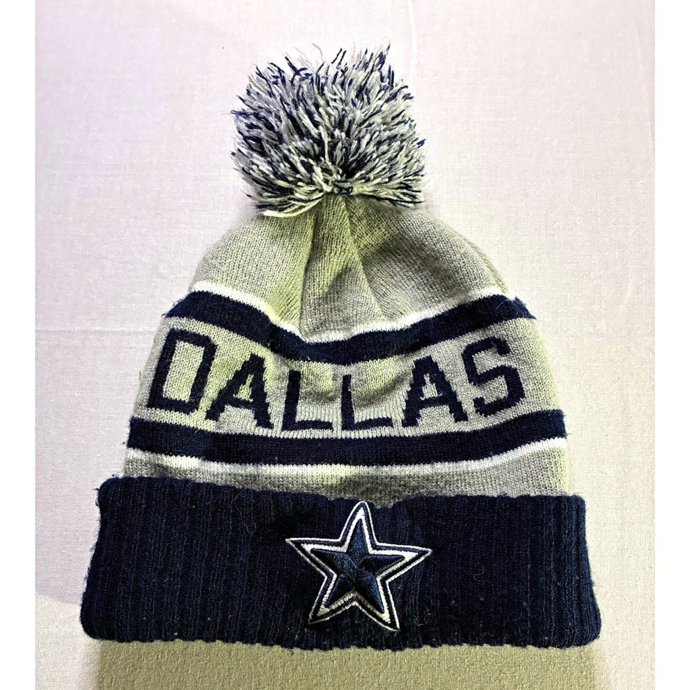 Dallas Cowboys Authentic Knit Pom Beanie Hat NFL Football Gray/Navy